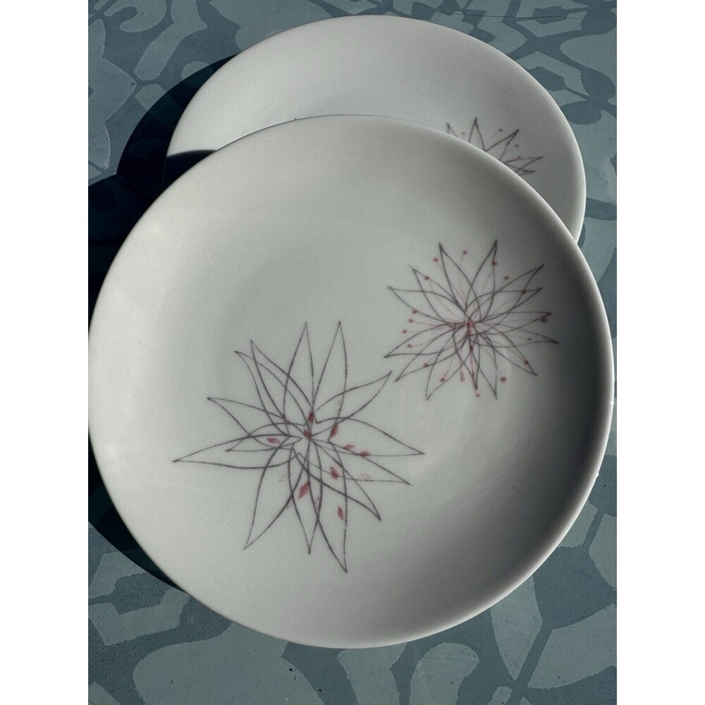 MCM Caribe Pink Fancy Atomic Starburst Plates Set of 3 White Gray Dinnerware VTG - Picture 5 of 7